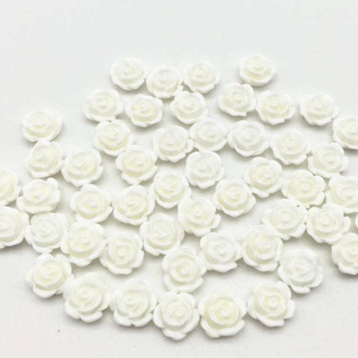 Sundaylace Creations & Bling Resin Gems White 10mm Colourful Mini Rose Flower, Glue on, Resin Gem