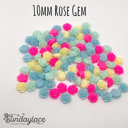 Sundaylace Creations & Bling Resin Gems Mint Green 10mm Colourful Mini Rose Flower, Glue on, Resin Gem