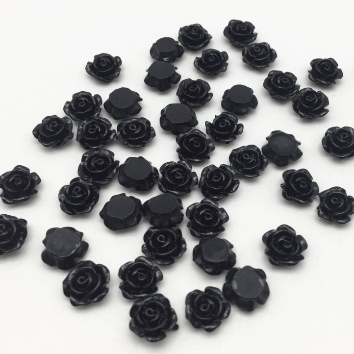 Sundaylace Creations & Bling Resin Gems Black 10mm Colourful Mini Rose Flower, Glue on, Resin Gem