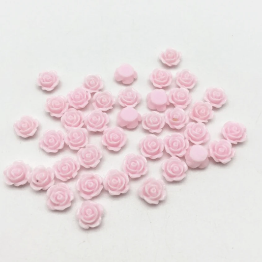 10mm, Light Pink, Colourful Mini Rose Flower, Glue on, Resin Gem, (Sold in Pair)