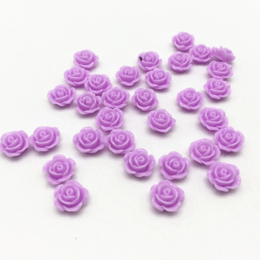 Sundaylace Creations & Bling Resin Gems Light Purple Violet 10mm Colourful Mini Rose Flower, Glue on, Resin Gem