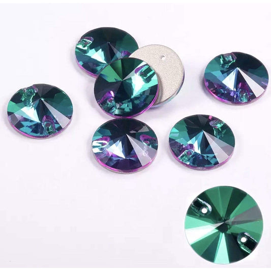 Sundaylace Creations & Bling Fancy Glass Gems 10mm 10mm or 12mm Green Flame Rivoli (*hints of purple) Multi-reflective, Sew on, Fancy Glass Gem