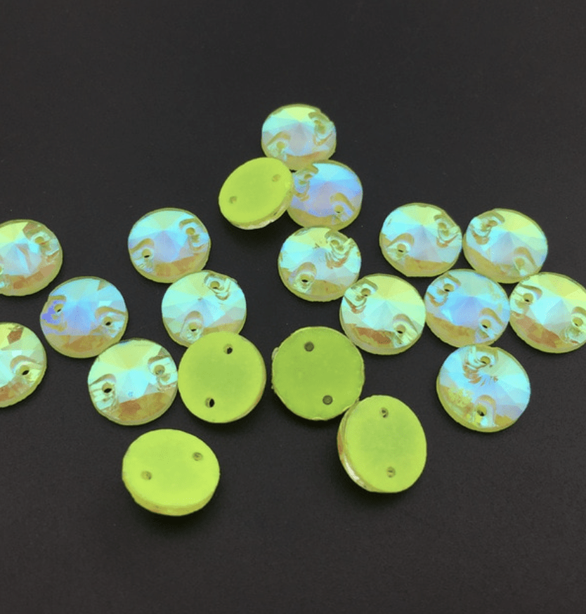 Sundaylace Creations & Bling Fancy Glass Gems Yellow Neon AB 10mm Pastel Neon AB Rivoli, Sew on, Fancy Glass Gems