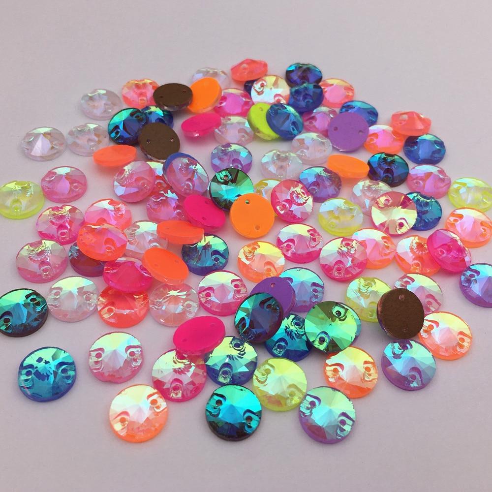 Sundaylace Creations & Bling Fancy Glass Gems 10mm Pastel Neon AB Rivoli, Sew on, Fancy Glass Gems