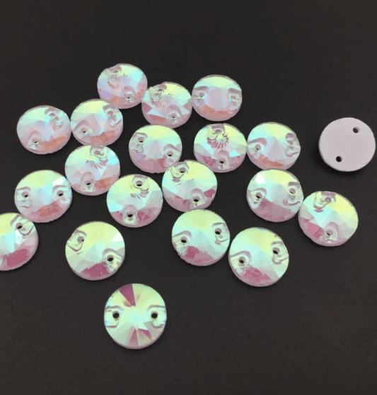 Sundaylace Creations & Bling Fancy Glass Gems White AB 10mm Pastel Neon AB Rivoli, Sew on, Fancy Glass Gems