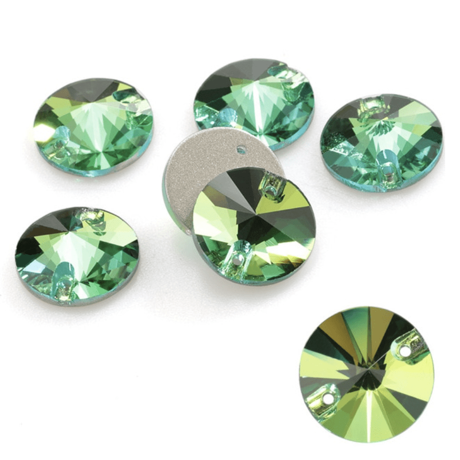 Sundaylace Creations & Bling Fancy Glass Gems 10mm Peridot Green Flame Rivoli, Sew on, Fancy Glass Gem (Sold in Pair)