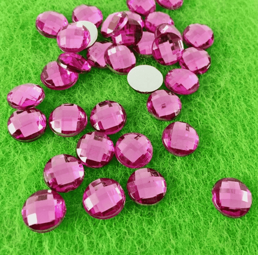 Sundaylace Creations & Bling Resin Gems 10mm Pink Checkered Round, Glue on, Resin Gems *sold in 4 gems*