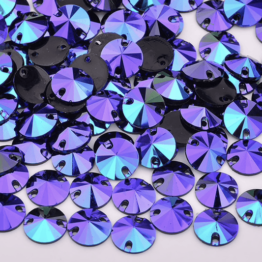 Sundaylace Creations & Bling Resin Gems 10mm Purple-Blue AB Rivoli, Sew on, Black AB Resin Gems