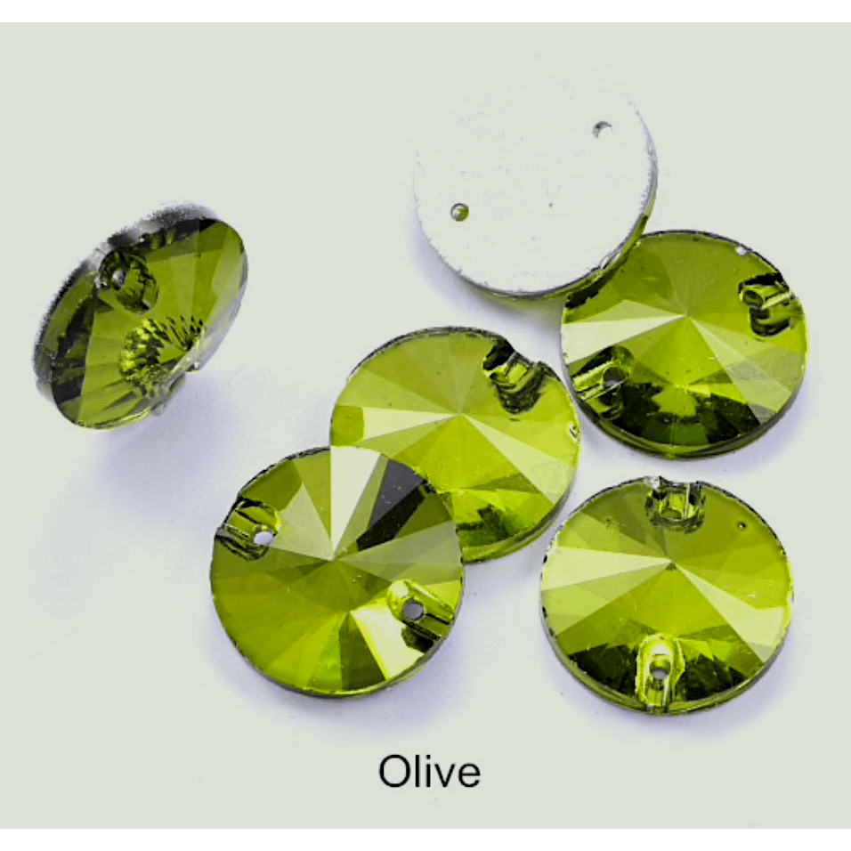 Sundaylace Creations & Bling Glass Gem Olive Green / 10mm 10mm Rivoli Glass Gem, Sew On (Multiple colours)
