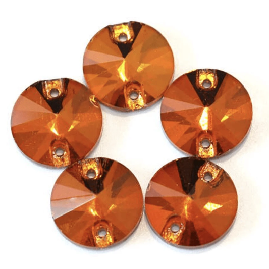 Sundaylace Creations & Bling Glass Gem Orange / 10mm 10mm Rivoli Glass Gem, Sew On (Multiple colours)