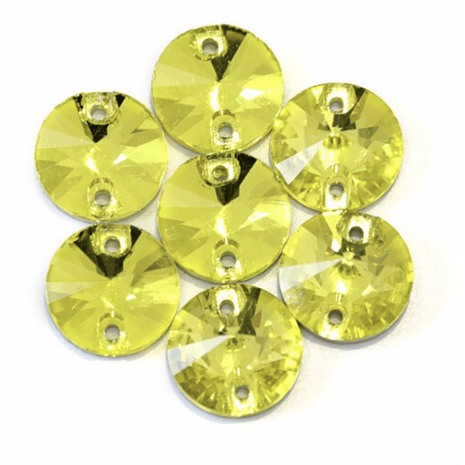 Sundaylace Creations & Bling Glass Gem Citron Yellow / 10mm 10mm Rivoli Glass Gem, Sew On (Multiple colours)
