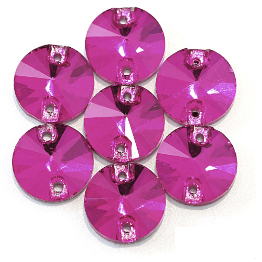 Sundaylace Creations & Bling Glass Gem Hot Pink / 10mm 10mm Rivoli Glass Gem, Sew On (Multiple colours)