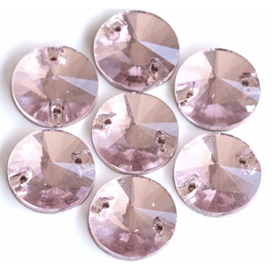 Sundaylace Creations & Bling Glass Gem Light Pink / 10mm 10mm Rivoli Glass Gem, Sew On (Multiple colours)