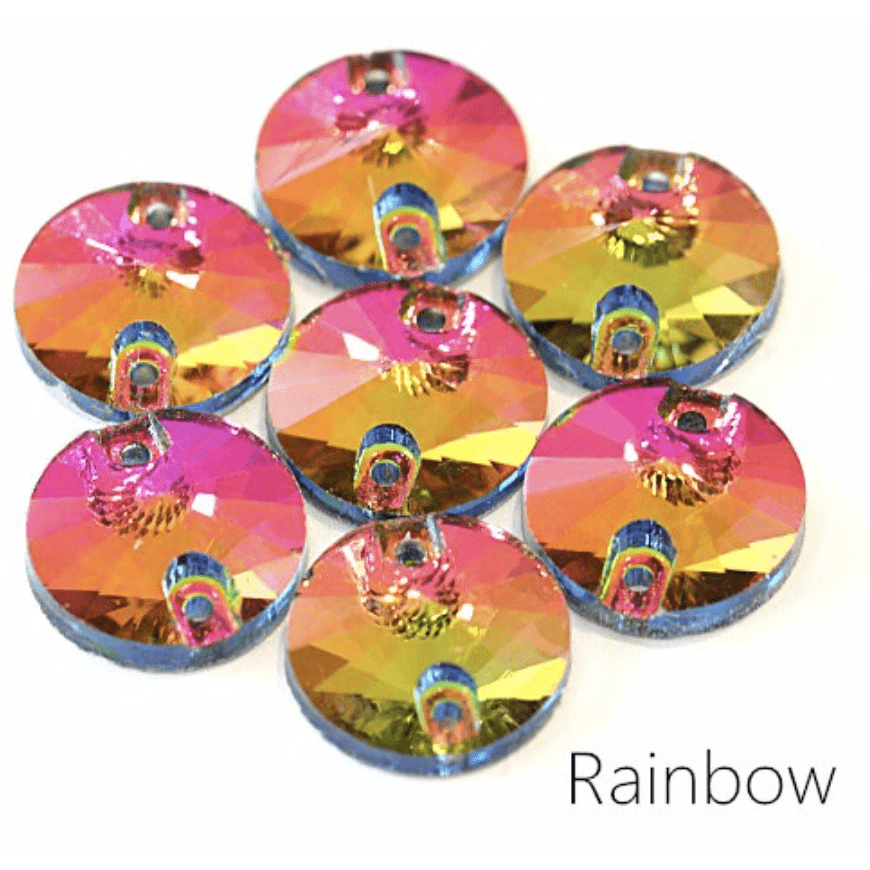 Sundaylace Creations & Bling Glass Gem Rainbow- Pink/Topaz / 10mm 10mm Rivoli Glass Gem, Sew On (Multiple colours)