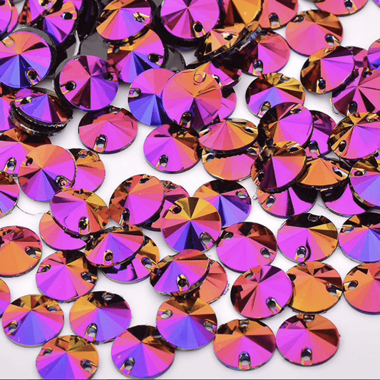 Sundaylace Creations & Bling Resin Gems 10mm Rose Pink-Orange AB Rivoli, Sew on, Black AB Resin Gems