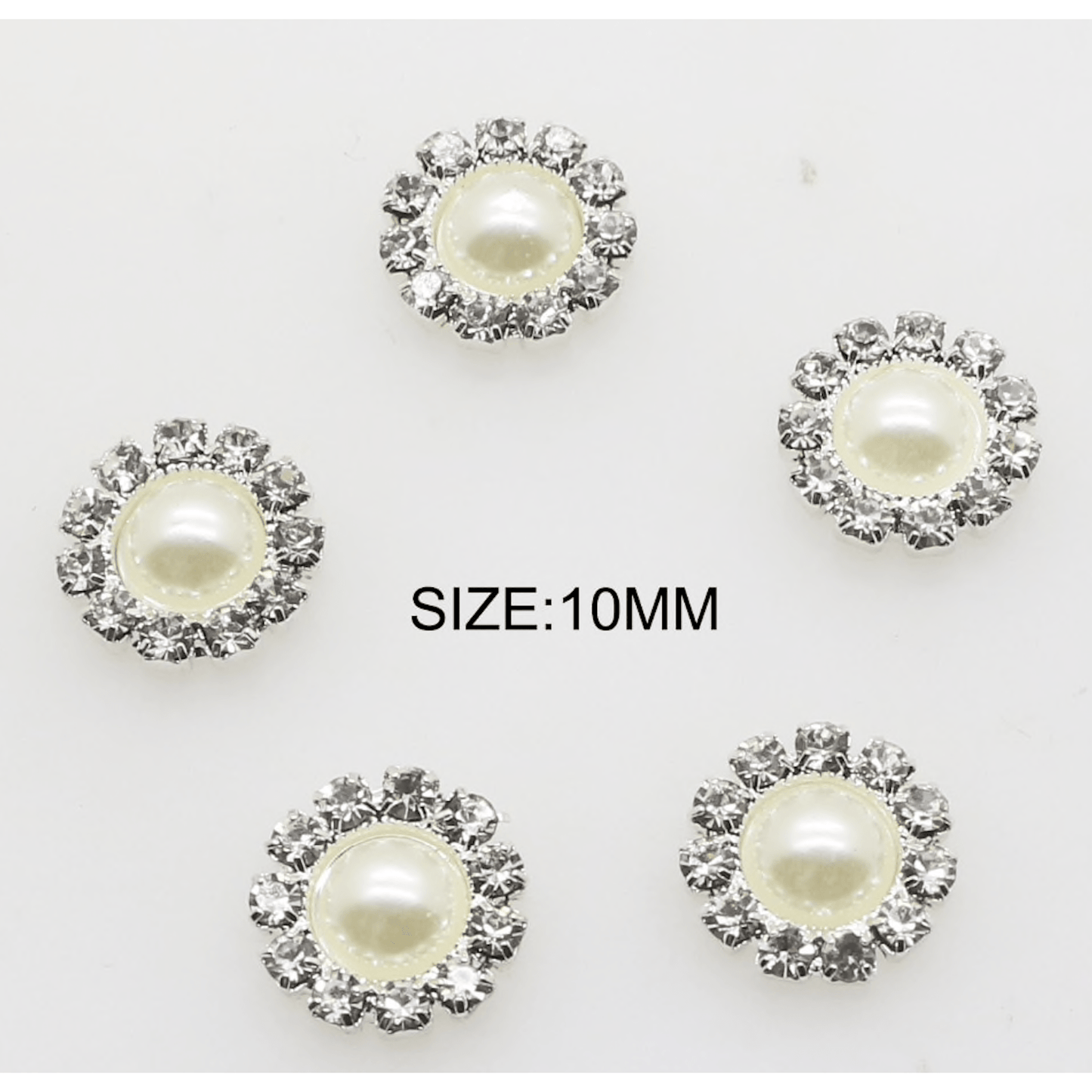 Pearl Rhinestone Pearl Gems 10mm Ivory 10mm White/Ivory Pearl Rhinestone Glue On Flat Back Gems (Sold by pair)