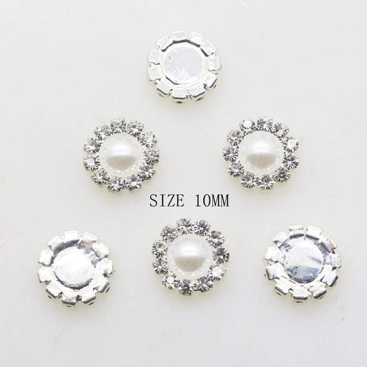 Pearl Rhinestone Pearl Gems 10mm White 10mm White/Ivory Pearl Rhinestone Glue On Flat Back Gems (Sold by pair)