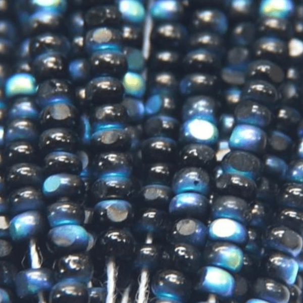 11/0 Charlotte Cut *Premium SHEEN India Seed Bead- Opaque Jet Black Aurore Boreale  (AB) *10g Hank* Charlotte Cut Seedbeads