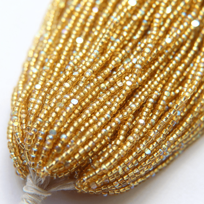 11/0 Charlotte Cut *Premium SHEEN India Seed Bead- Opaque Patina Gold Silver Lined Aurore Boreale  Aurore Boreale  (AB) *10g Hank* Charlotte Cut Seedbeads