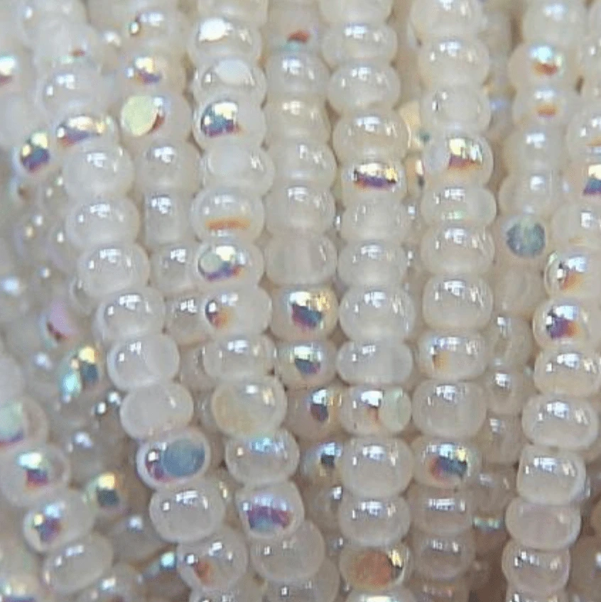 11/0 Charlotte Cut *Premium SHEEN India Seed Bead- Opaque Patina White Alabaster Aurore Boreale  (AB) *10g Hank* Charlotte Cut Seedbeads