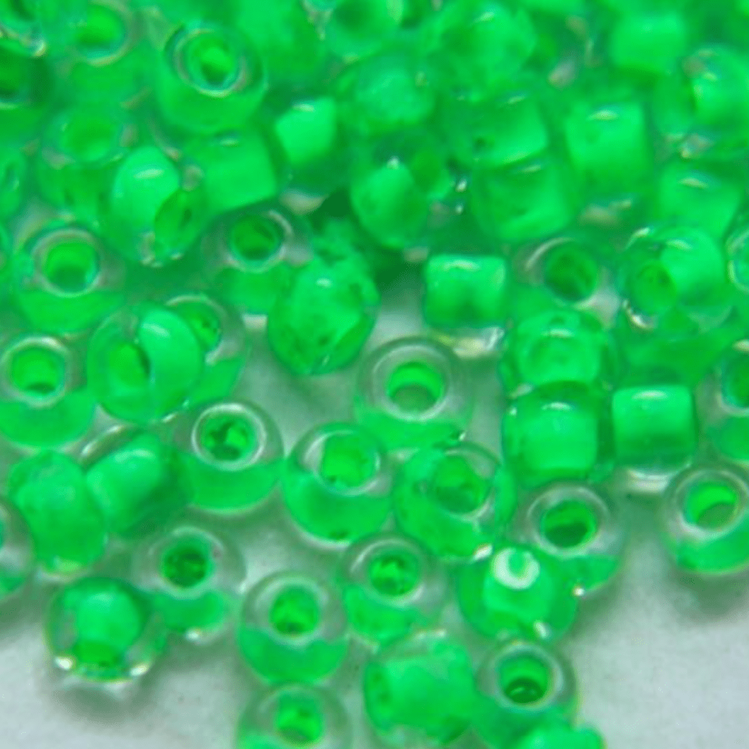 11/0 Charlotte Cut Seed Bead- Colour Lined Neon Green *10g Hank* Charlotte Cut Seedbeads