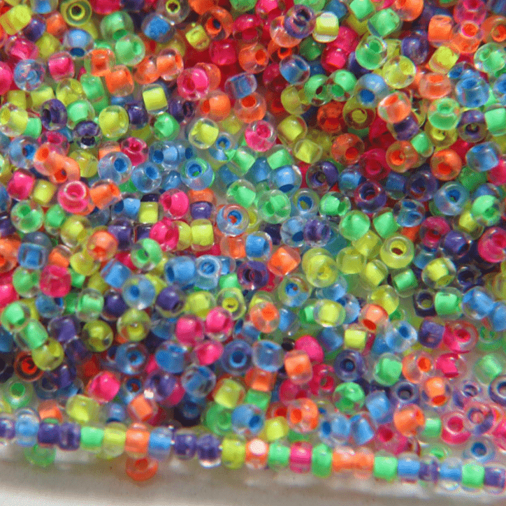 11/0 Charlotte Cut Seed Bead- Colour Lined Neon MIX  *10g Hank* Charlotte Cut Seedbeads