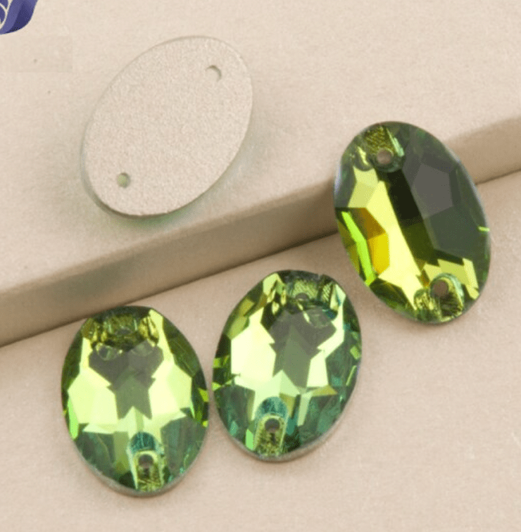 Fancy Glass Gems Fancy Glass Gems 11*16mm Peridot Green Teal Flame Oval, Sew on, Fancy Glass Gems