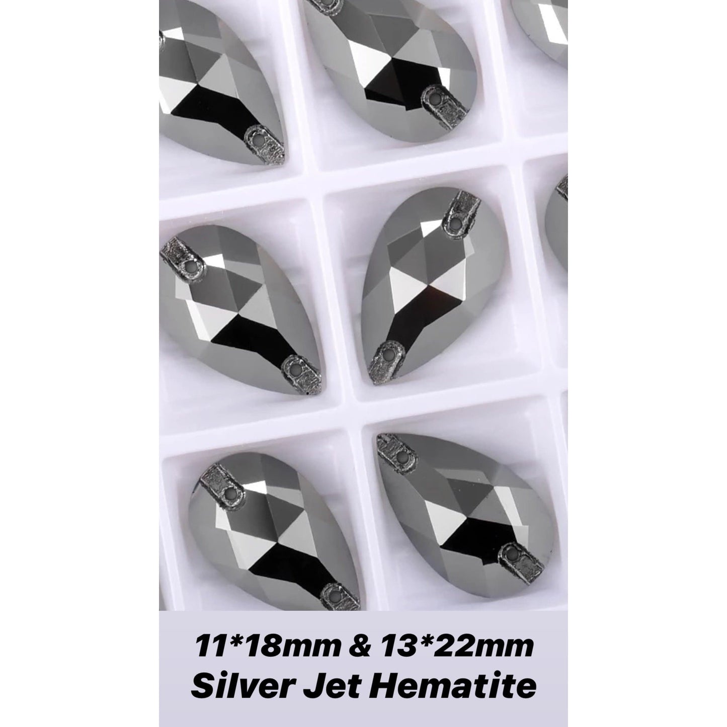Sundaylace Creations & Bling Glass Gem 11*18mm & 13*22mm Silver Jet Hematite *Metallic Finish* Teardrop, Glass Gems