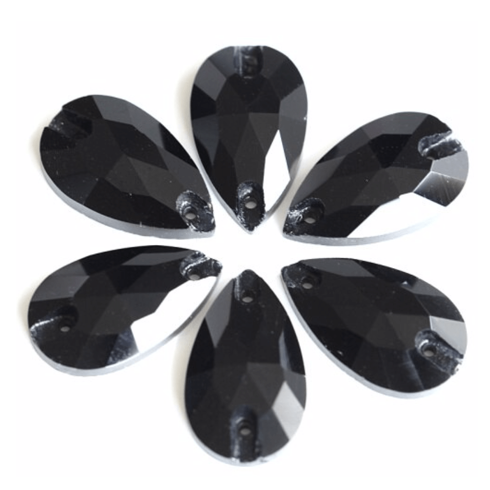 Sundaylace Creations & Bling Glass Gems 11*18mm  Black Teardrop, Sew on, Fancy Glass Gem *Sold in pair* (Sold in Pair) (Sold in Pair)