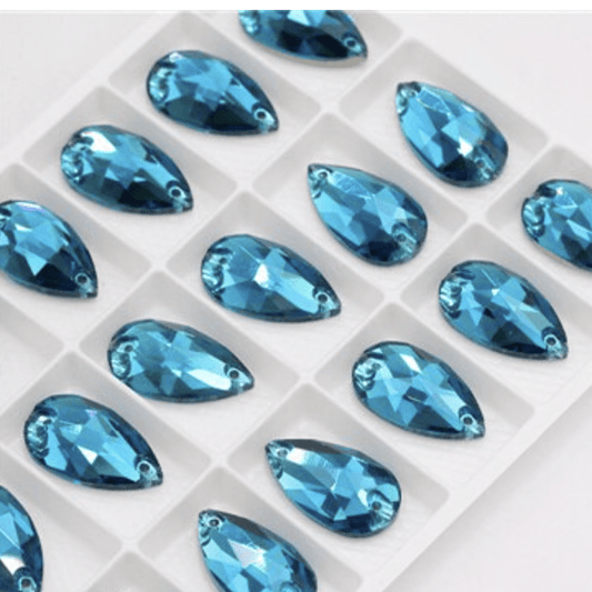 Sundaylace Creations & Bling Fancy Glass Gems 11*18mm Blue Zircon *Ocean Blue Teardrop, Sew on, Fancy Glass Gems
