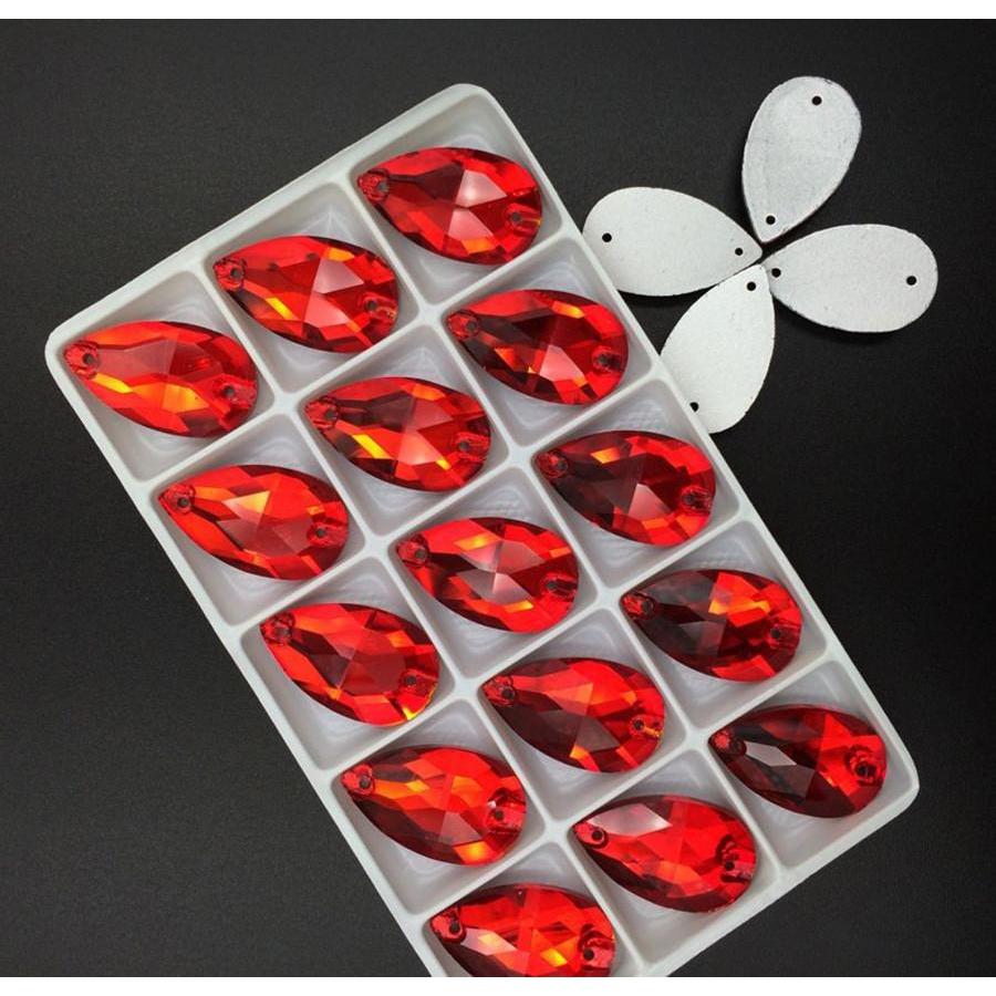 Sundaylace Creations & Bling Glass Gem 13*22mm Siam Red Teardrop Glass gem with holes, sew on