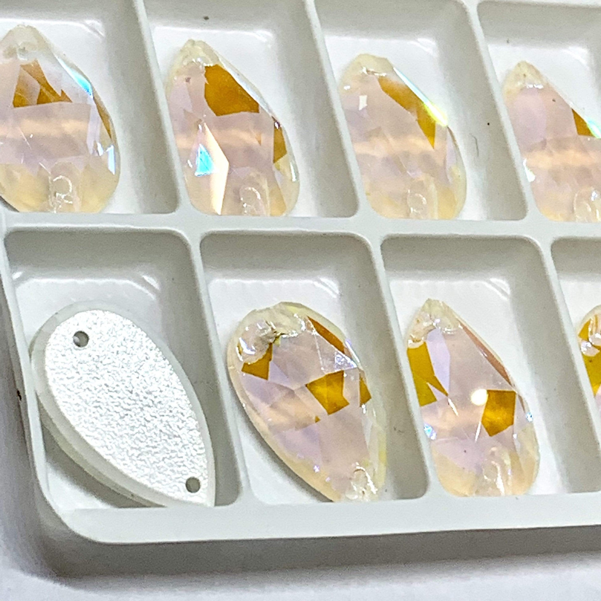 Sundaylace Creations & Bling Fancy Glass Gems White Mocha AB 11x18mm Candy coloured foil back AB, Teardrop, Sew on,  Fancy Glass Gems