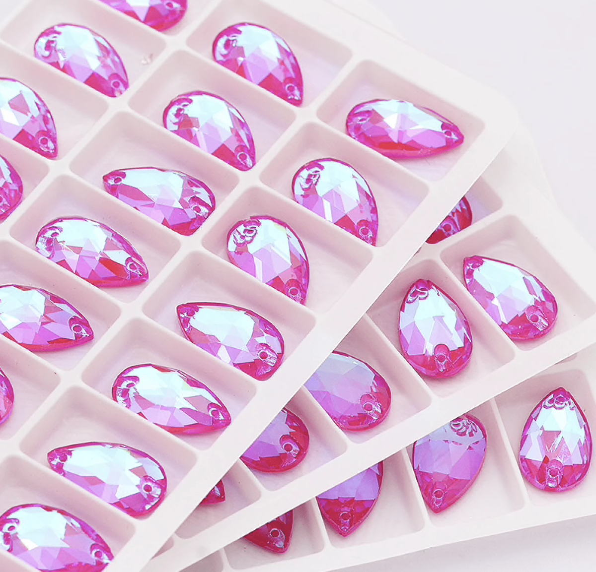 Sundaylace Creations & Bling Fancy Glass Gems Fuschia 11x18mm Candy coloured foil back AB, Teardrop, Sew on,  Fancy Glass Gems