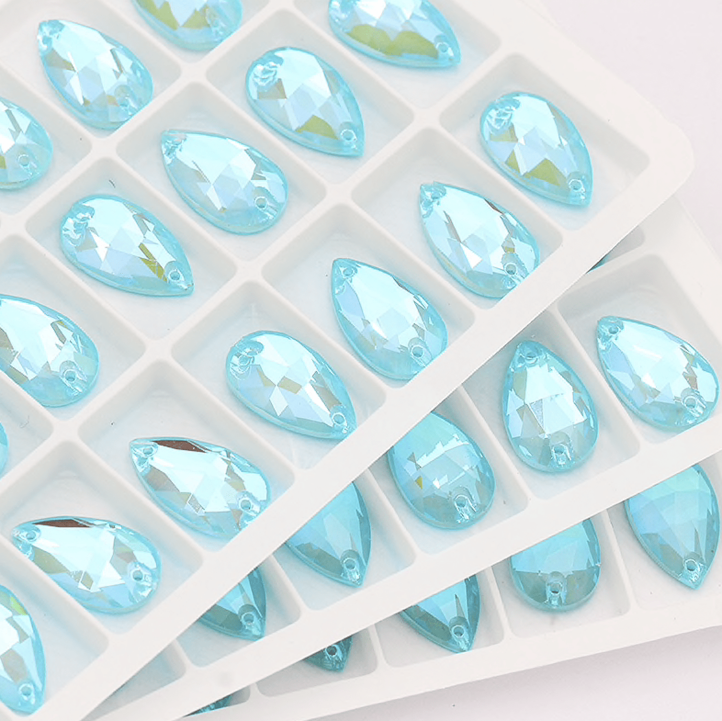 Sundaylace Creations & Bling Fancy Glass Gems Aquamarine 11x18mm Candy coloured foil back AB, Teardrop, Sew on,  Fancy Glass Gems