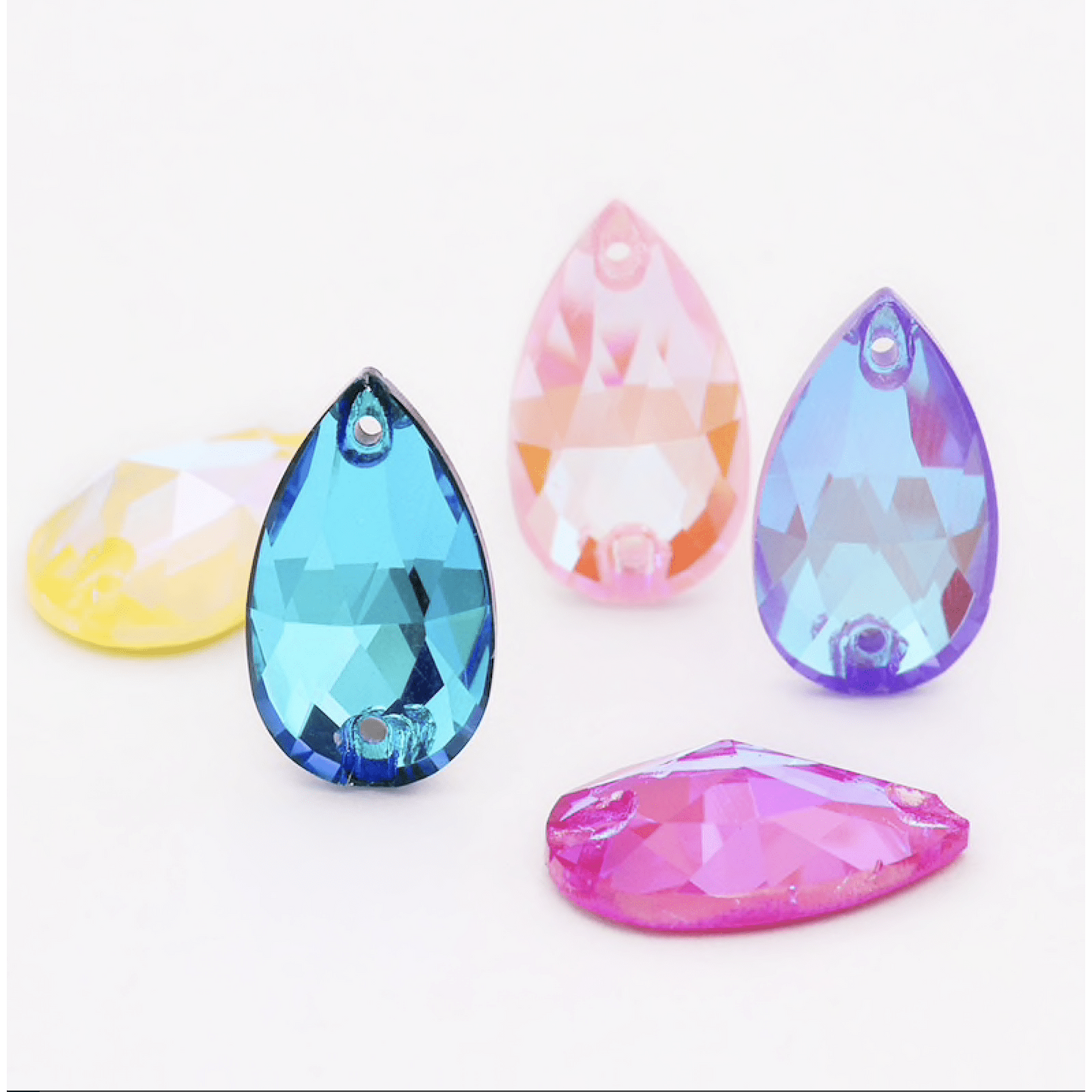 Sundaylace Creations & Bling Fancy Glass Gems 11x18mm Candy coloured foil back AB, Teardrop, Sew on,  Fancy Glass Gems