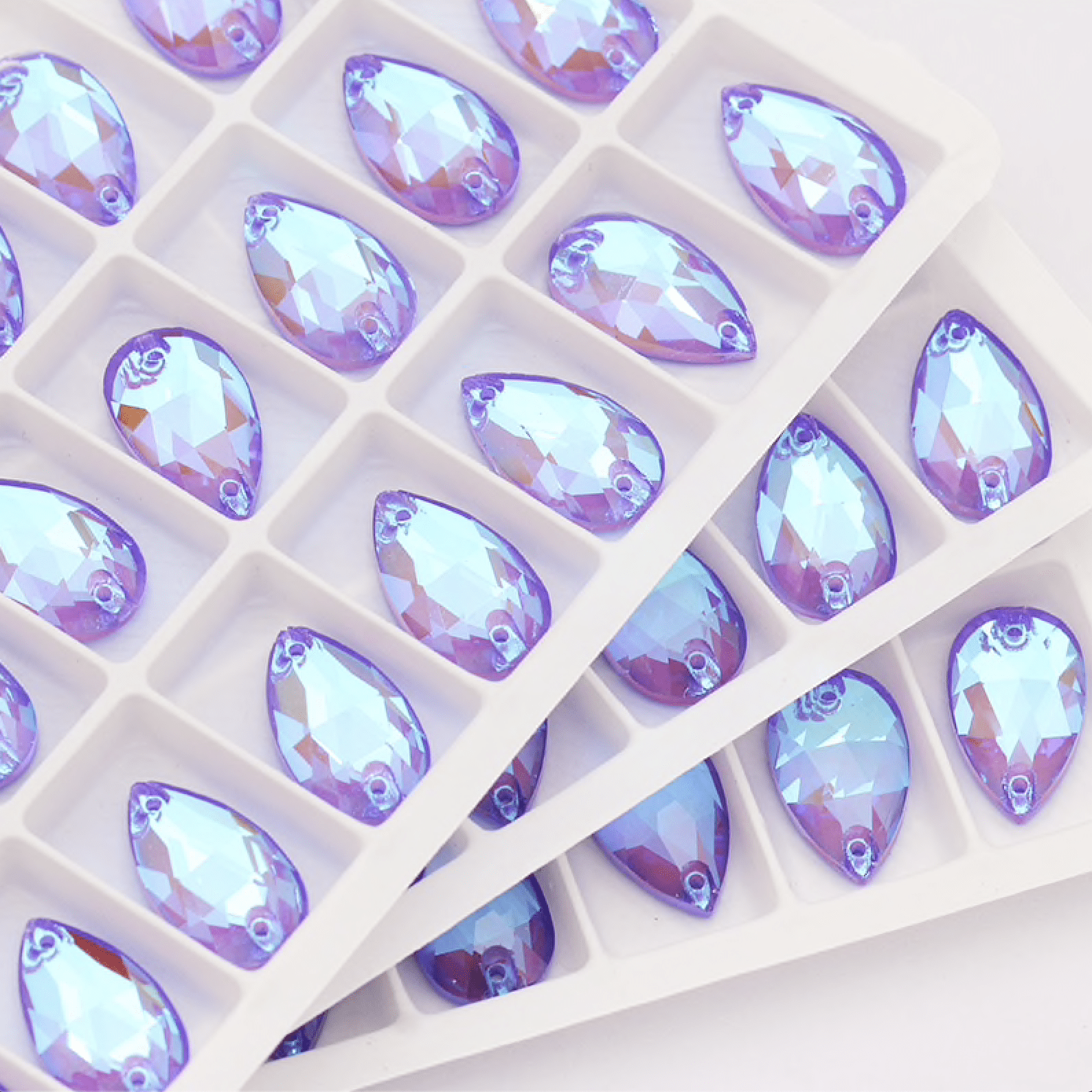 Sundaylace Creations & Bling Fancy Glass Gems Tanzanite Purple 11x18mm Candy coloured foil back AB, Teardrop, Sew on,  Fancy Glass Gems