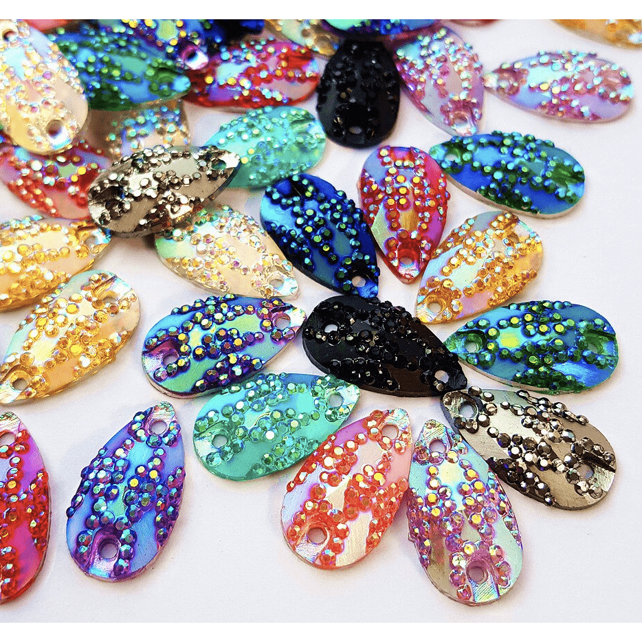 Sundaylace Creations & Bling Resin Gems 11*18mm Mixed Sparkly Zigzag Texture Teardrops, Sew on, Resin Gems