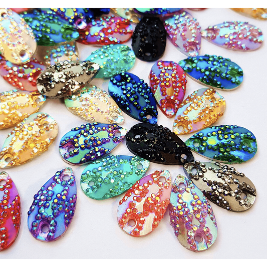 Sundaylace Creations & Bling Resin Gems 11*18mm Mixed Sparkly Zigzag Texture Teardrops, Sew on, Resin Gems
