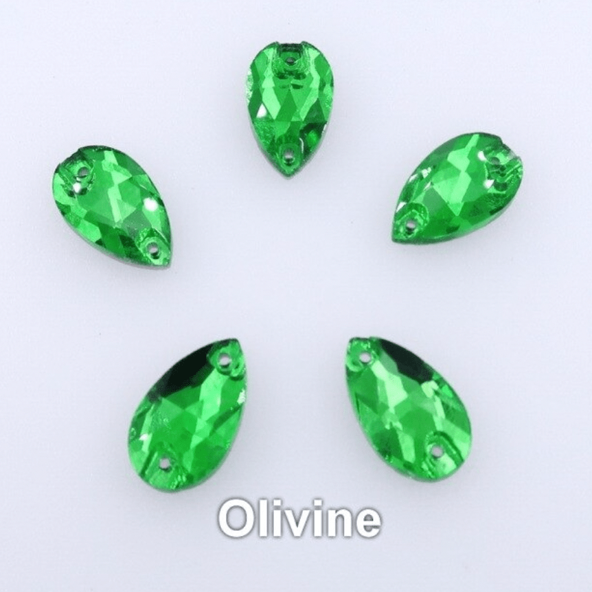 Glass Gems Glass Gems 11*18mm Olivine Green Glass Teardrop, sew on, Glass Gem