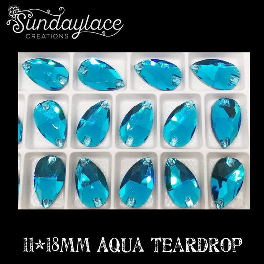 Sundaylace Creations & Bling Glass Gem 11*18mm 11*18mm or 13*22mm  Aqua Teardrop,  Sew on, Glass gem