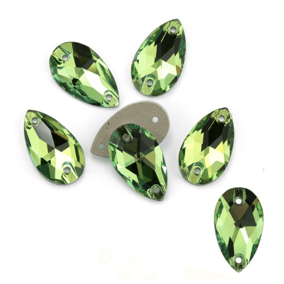 Sundaylace Creations & Bling Fancy Glass Gems 11*18mm Peridot Green Flame Rivoli Multi-reflective Teardrop, Sew on, Fancy Glass Gem