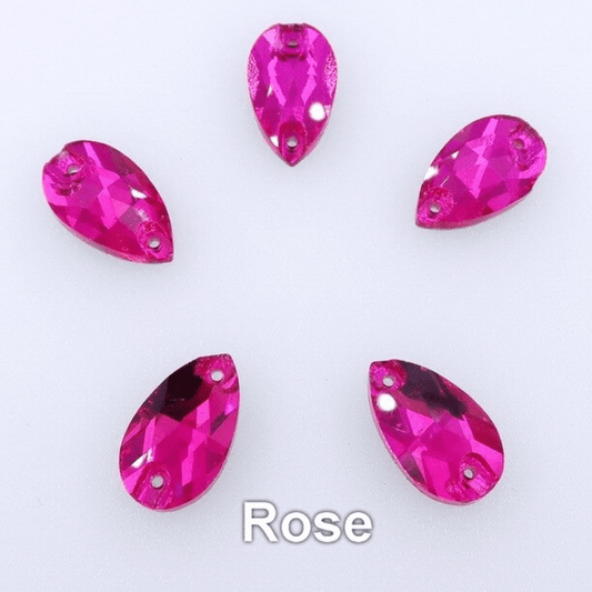 Glass Gems Glass Gems 11*18mm Rose Pink Glass Teardrop, sew on, Glass Gem