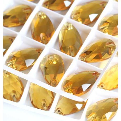 Sundaylace Creations & Bling Glass Gem 13*22mm Smoked Topaz-Yellow Gold Teardrop Glass Gem