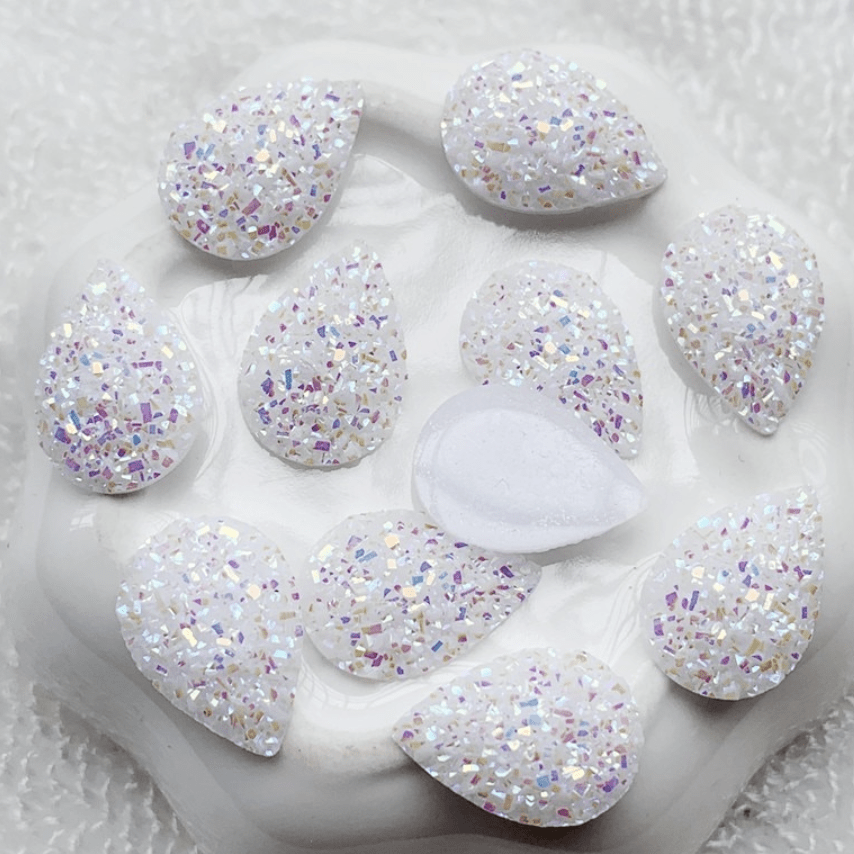 Sundaylace Creations & Bling Resin Gems 11*18mm White AB Druzy Teardrop, Glue on, Resin Gems