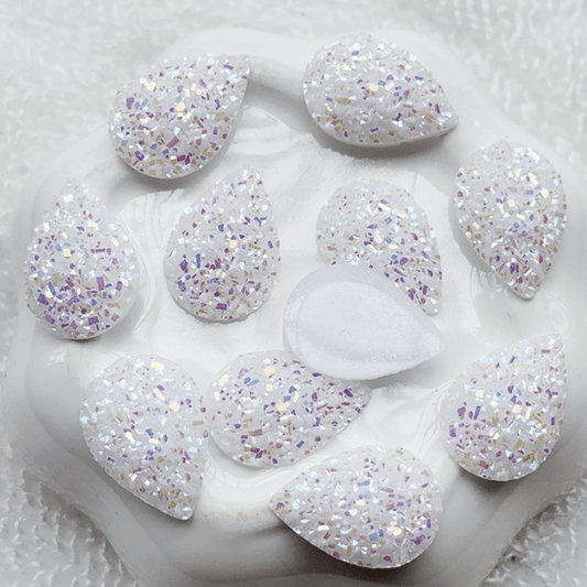 Sundaylace Creations & Bling Resin Gems 11*18mm White AB Druzy Teardrop, Glue on, Resin Gems