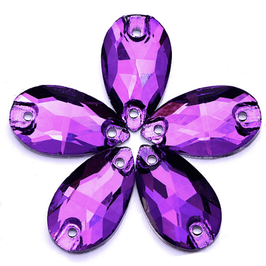 Sundaylace Creations & Bling Glass Gems 11*18mm Teardrop 11*18mmm & 13*22mm Purple Velvet Teardrop, Sew on, Glass Gem