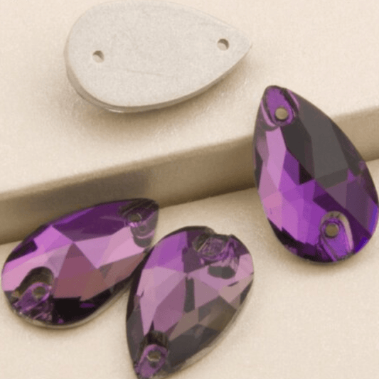 Sundaylace Creations & Bling Glass Gems 13*22mm Teardrop 11*18mmm & 13*22mm Purple Velvet Teardrop, Sew on, Fancy Glass Gem