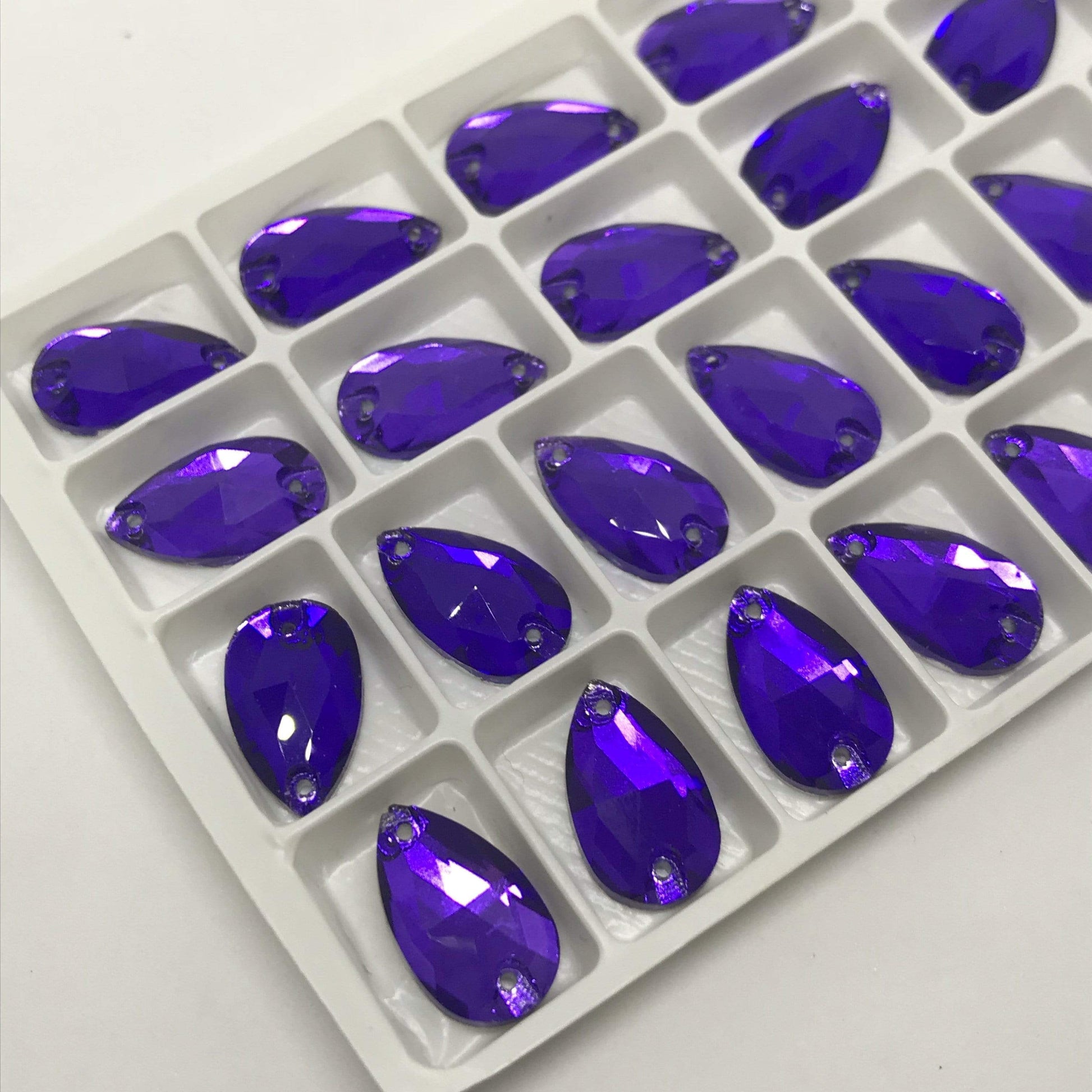 Sundaylace Creations & Bling Fancy Glass Gems 11*18mmmm Dark Violet Purple Teardrop, Foil back, sew on,  Fancy Glass Gem