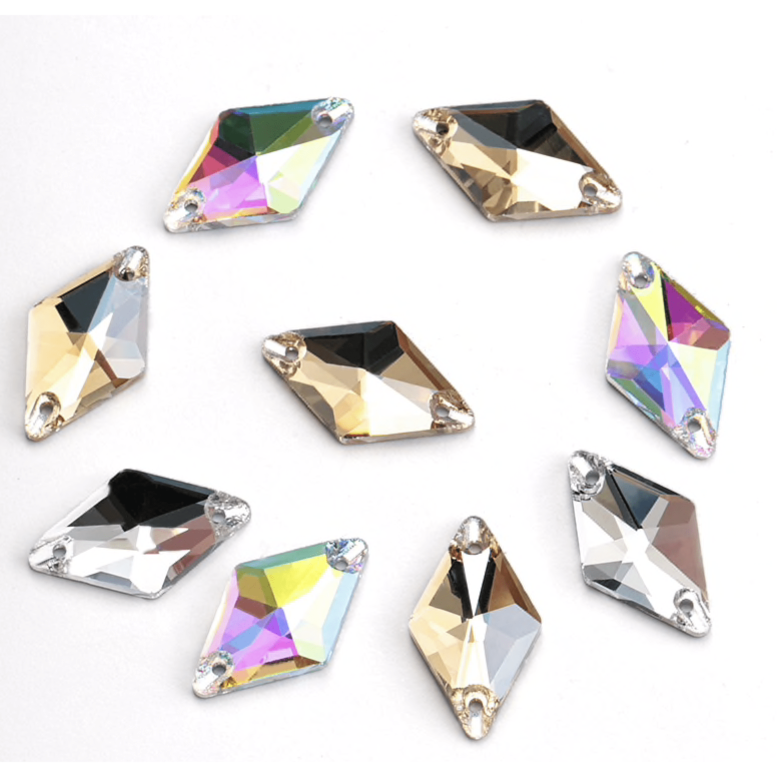Sundaylace Creations & Bling Glass Gem Clear Rhombus 11*19mm Clear & AB Rhombus Diamond Shaped, Sew on, Glass Gem