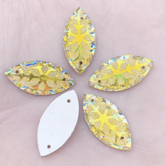 11*24mm, Yellow AB, Snowflake AB, Navette, Sew on, Resin Gem, (Sold in Pair)